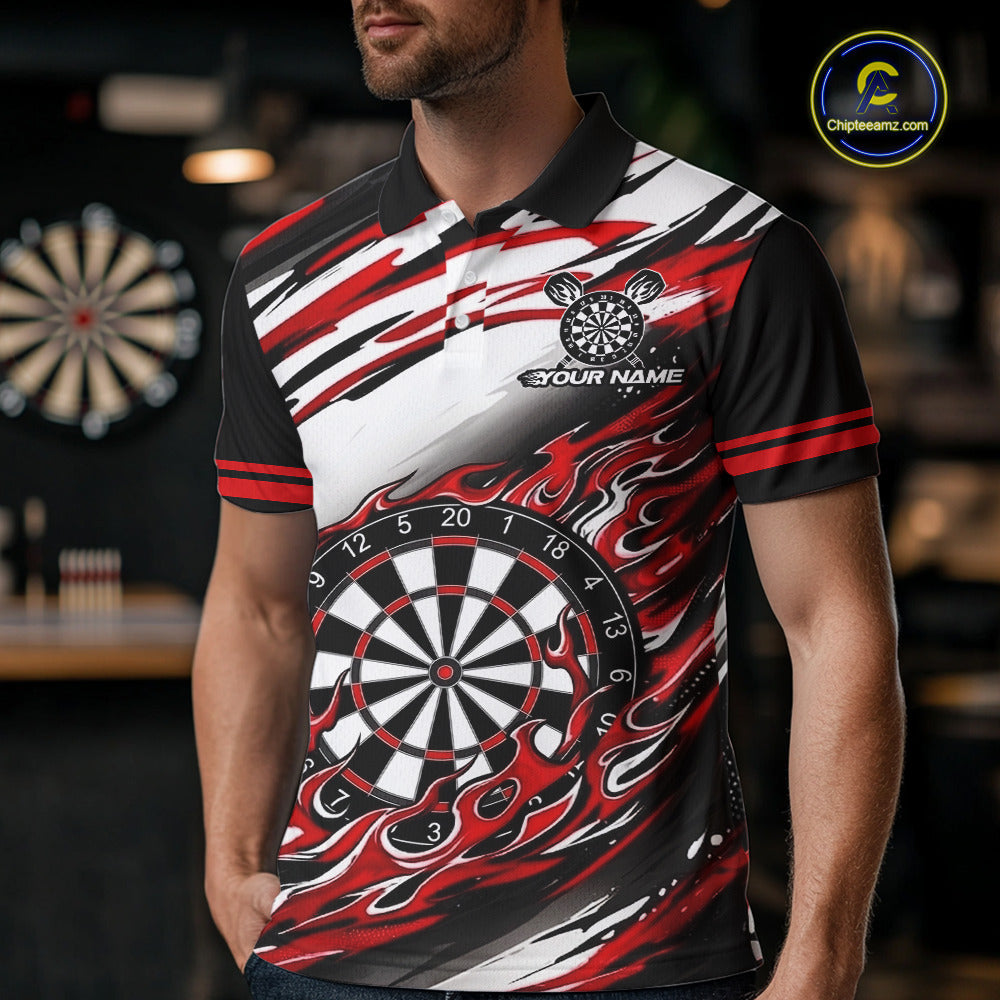Black And Red Dartboard Fire Flame Darts Team Shirt For Men Custom Darts Polo 1/4-Zip Jersey NYN3940