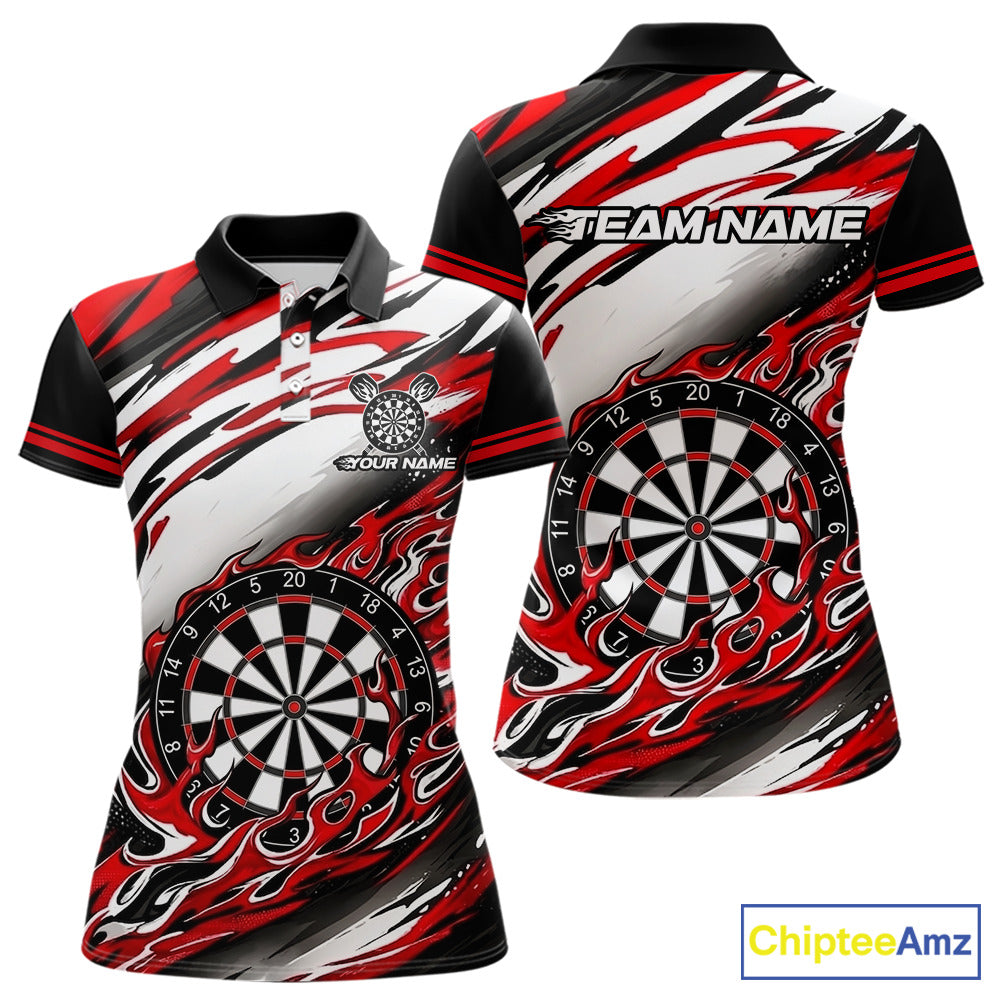 Black And Red Dartboard Fire Flame Darts Team Shirt For Women Custom Darts Polo 1/4-Zip Jersey NYN3940