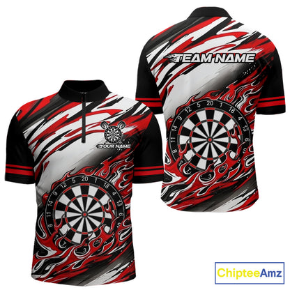 Black And Red Dartboard Fire Flame Darts Team Shirt For Men Custom Darts Polo 1/4-Zip Jersey NYN3940