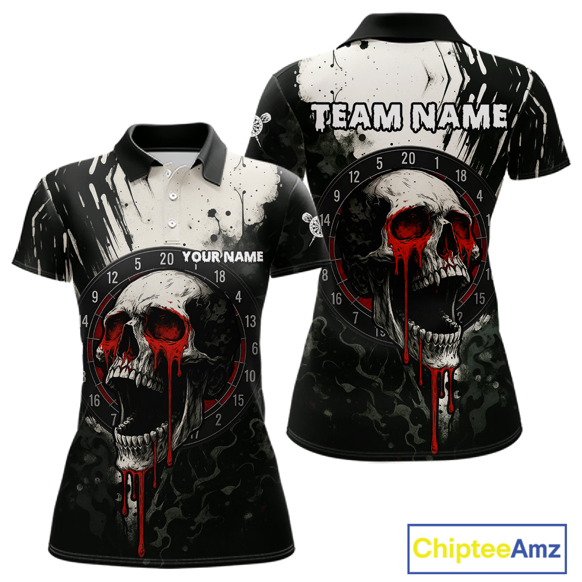 Custom Black Red Dripping Skull Dartboard Dart Women Polo Shirt Grunge Dart Jerseys NYN1563