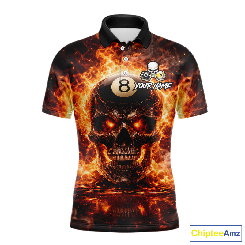 Fire Flame Skull Pool 8 Ball & 9 Ball Billiard Shirt For Men Custom Billiard Team Attire|Red NYN2628