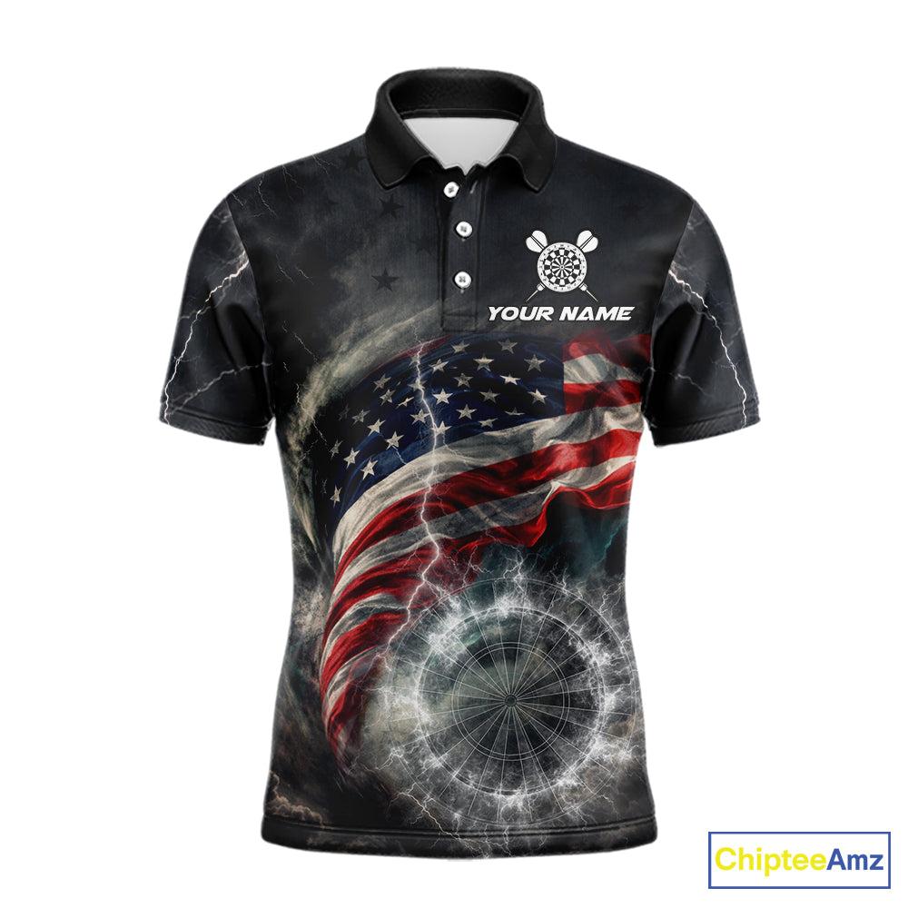 Custom American Flag Tornado White Thunder Darts Men Polo & 1/4-Zip Shirts Dart Team Jerseys NYN2807
