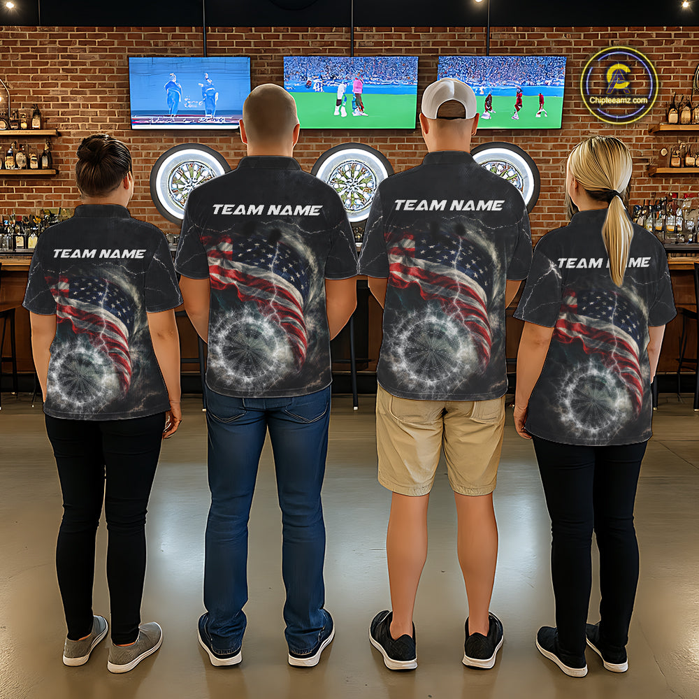 Custom American Flag Tornado White Thunder Darts Men Polo & 1/4-Zip Shirts Dart Team Jerseys NYN2807