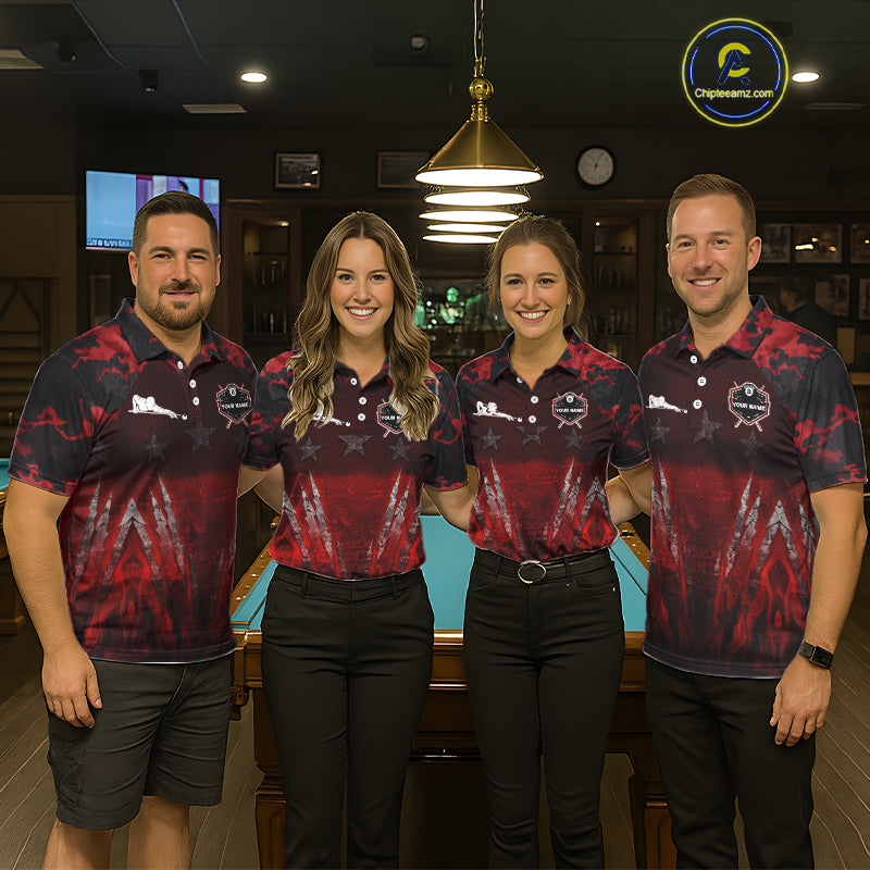 Personalized Gunge 8 Ball Pool Billiard Polo & 1/4 Zip For Men Custom Red Camoflage Billiard Attire NYN3017