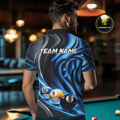 Black And Blue Tribal Light 8 Ball Pool Men Polo & 1/4-Zip Shirt Custom Billiards Ball Jerseys NYN2430