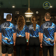 Load image into Gallery viewer, Black And Blue Tribal Light 8 Ball Pool Men Polo &amp; 1/4-Zip Shirt Custom Billiards Ball Jerseys NYN2430