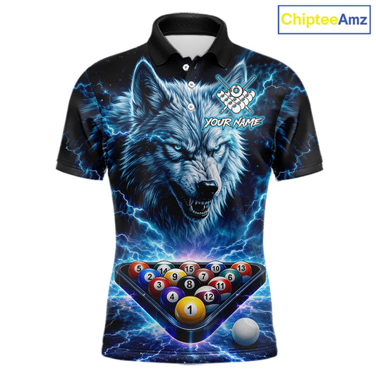 Custom Blue Horror Wolf Billiard Shirts For Men Thunder Lightning Billiard Team League Jerseys NYN3014