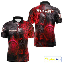 Load image into Gallery viewer, Custom Grey And Red Flames Dartboard Skeleton Dart Men Polo Shirt Dart Team Jerseys NYN1629
