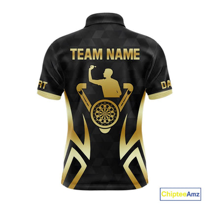 Black & Gold Human Play Dartboard Men Dart Shirts Custom Darts Polo Team Jersey NYN2449