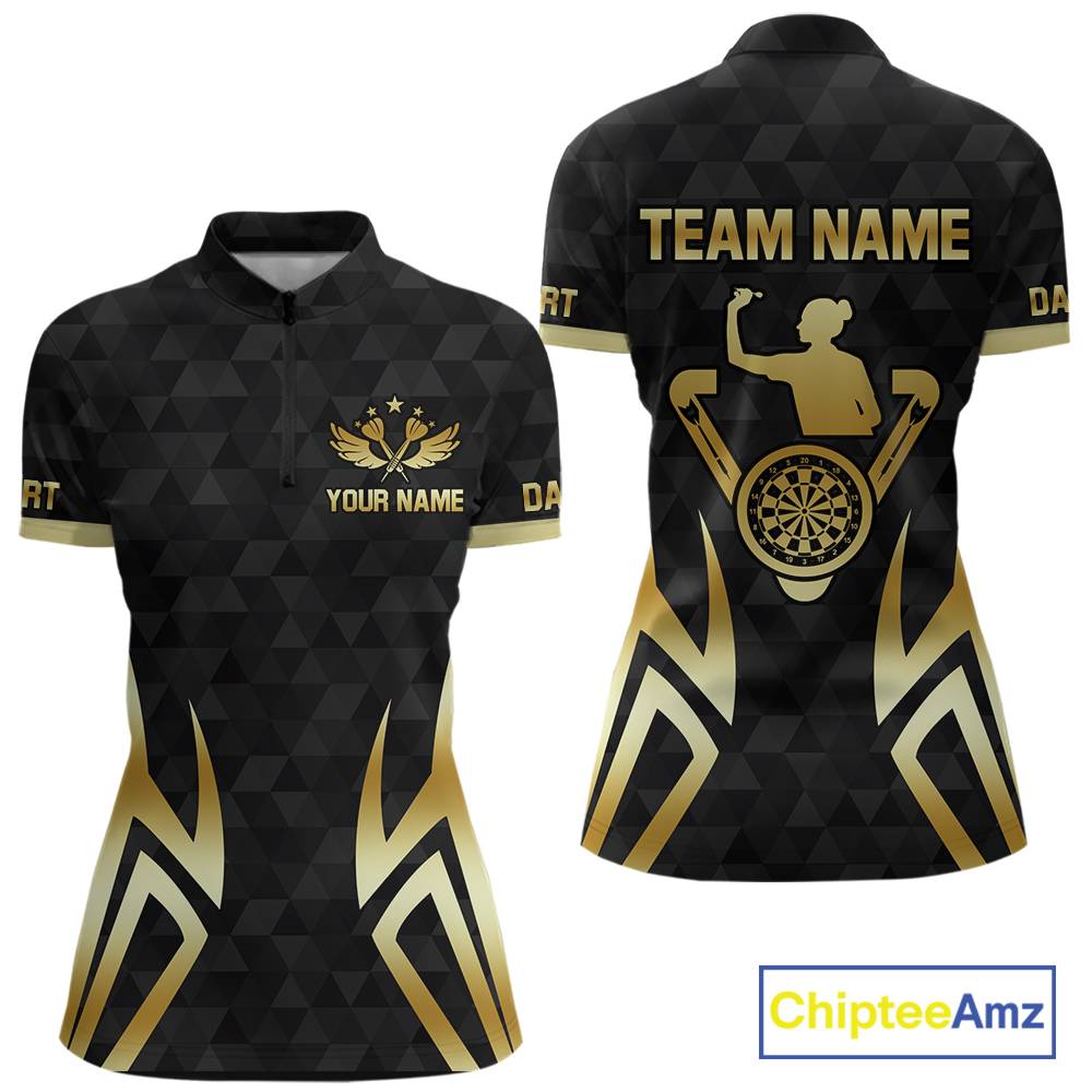 Black & Gold Human Play Dartboard Women Dart Shirts Custom Darts Polo Team Jersey NYN2449