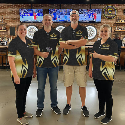 Black & Gold Human Play Dartboard Men Dart Shirts Custom Darts Polo Team Jersey NYN2449
