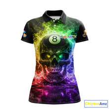 Load image into Gallery viewer, Fire Flame Skull Pool 8 Ball &amp; 9 Ball Billiard Shirt For Women Custom Billiard Team Attire|Colorful NYN2665