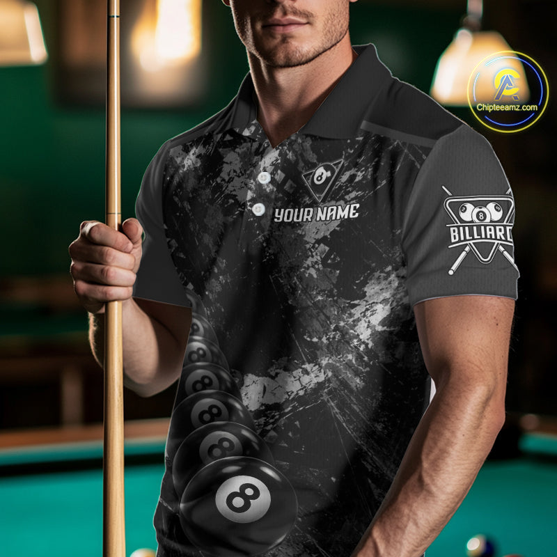 Aim Shoot Swear Repeat Ball Pool Men Polo & 1/4-Zip Team Shirt Custom 8 Ball Billiards Apparel NYN2466