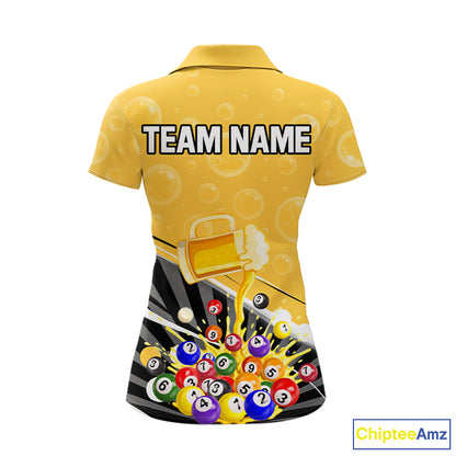 Funny Beer And Pool Balls Billiard Team Shirt For Women Custom Billiard Polo & 1/4 Zip Attire NYN2477
