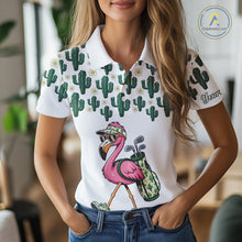 Load image into Gallery viewer, Personalized Green Cactus Flower Pattern Womens Golf Polo Shirts Custom Funny Flaming Golf Shirt NYN2837