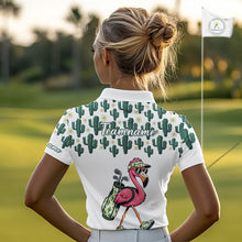 Load image into Gallery viewer, Personalized Green Cactus Flower Pattern Womens Golf Polo Shirts Custom Funny Flaming Golf Shirt NYN2837