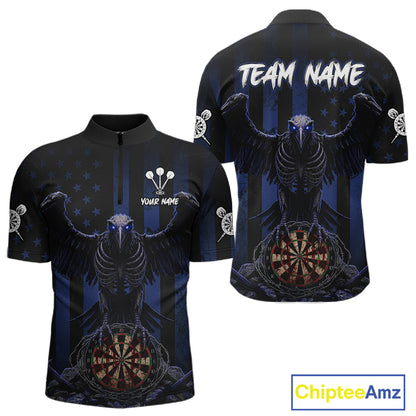 Blue Gothic Eagle Skull Dartboard Custom Men Darts Quarter-Zip Shirt Grunge US Flag Dart Jerseys NYN1944