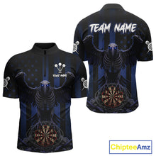 Load image into Gallery viewer, Blue Gothic Eagle Skull Dartboard Custom Men Darts Quarter-Zip Shirt Grunge US Flag Dart Jerseys NYN1944