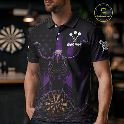 Purple Gothic Eagle Skull Dartboard Custom Men Darts Polo Shirt Grunge US Flag Dart Jerseys NYN1945