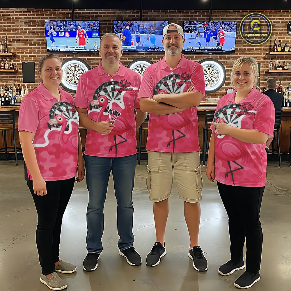 Custom Pink Flamingo Camouflage Dartboard Women Darts Polo League Shirts Funny Dart Jerseys NYN2206