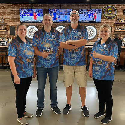 Custom Blue Fire Flaming Skull Dartboard Men Darts Polo League Shirts Outfits Dart Jerseys NYN2207