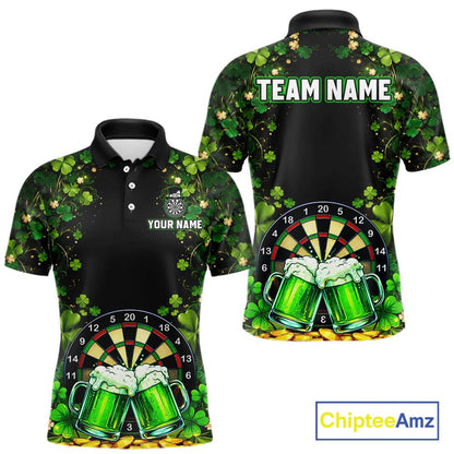 Cheer Beer & Play Dartboard Shamrock Men Darts Polo Shirt Custom St Patrick's Day Darts Jersey NYN2534