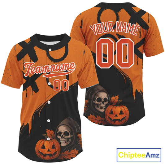 Custom Skeleton Pumpkin Baseball Halloween Shirt For Men Outfits Skull Baseball Jerseys NYN1469