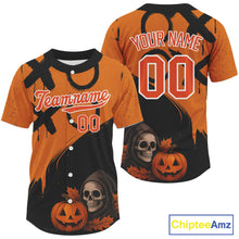 Load image into Gallery viewer, Custom Skeleton Pumpkin Baseball Halloween Shirt For Men Outfits Skull Baseball Jerseys NYN1469