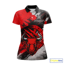 Load image into Gallery viewer, Custom Red Grunge Funny Bull Darts Polo &amp; 1/4 Zip Shirt For Women Bull Darts Team Jerseys NYN2890