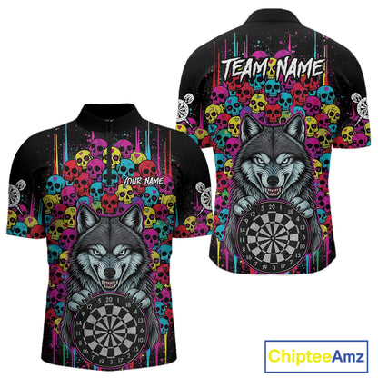 Multi-Color Skull Funny Wolf Dartboard Custom Darts Quarter-Zip Shirt For Men Dart Team Gifts NYN2000