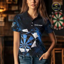 Load image into Gallery viewer, Custom Grunge Blue Torn Darts Polo &amp; Quarter-Zip For Women Blue Spatter Outfit Dart Team Jerseys NYN2903
