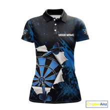 Load image into Gallery viewer, Custom Grunge Blue Torn Darts Polo &amp; Quarter-Zip For Women Blue Spatter Outfit Dart Team Jerseys NYN2903