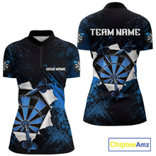 Load image into Gallery viewer, Custom Grunge Blue Torn Darts Polo &amp; Quarter-Zip For Women Blue Spatter Outfit Dart Team Jerseys NYN2903