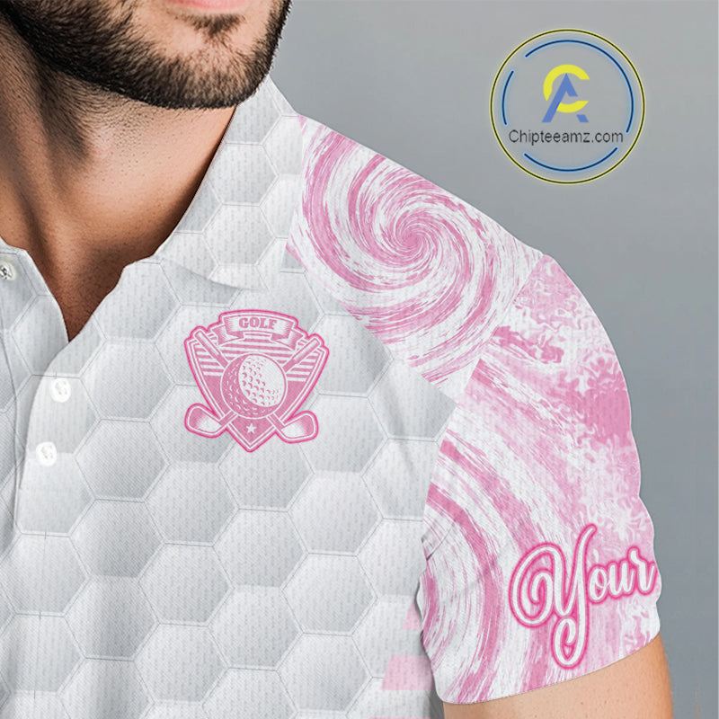 Mens Golf Polo Shirts Pink Tie Dye Pattern Custom White Golf Ball Golf Top Shirt For Ladies NYN2908