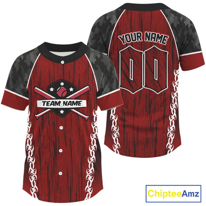 Custom Black Camoflage And Red Grunge Baseball Shirt For Men Baseball Uniform Jerseys NYN1509