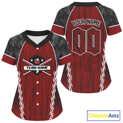 Custom Black Camoflage And Red Grunge Baseball Shirt For Women Baseball Uniform Jerseys NYN1509