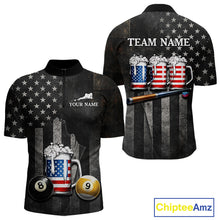 Load image into Gallery viewer, Grunge US Flag Beer Pool 8 Ball &amp; 9 Ball Men Billiard Shirt Custom Patriotic Billiard Team Attire NYN2560