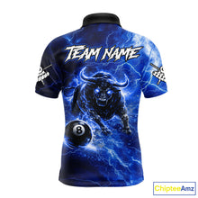 Load image into Gallery viewer, Thunder Lightning Blue Funny Bull 8 Ball Pool Men Billiard Shirt Custom Billiard Team Attire NYN2732