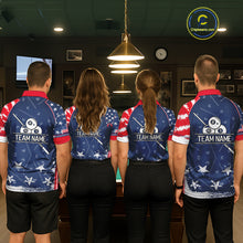 Load image into Gallery viewer, Blue Red Grunge US Flag 8 Ball Pool Women  Billiard Ball Cue Shirt Custom Patriotic Billiard Team Attire NYN2734
