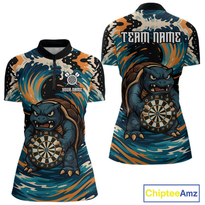 Custom Blue And Orange Turtle Dartboard Funny Dart Women Quarter-Zip Shirt Dart Jerseys NYN1532