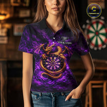 Load image into Gallery viewer, Gold Horror Dragon Hold Dartboard Women Darts Polo Shirt Custom Purple Grunge Darts Team Jersey NYN2609
