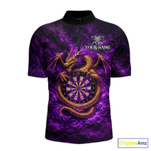 Load image into Gallery viewer, Gold Horror Dragon Hold Dartboard Women Darts Quarter-Zip Shirt Custom Purple Grunge Darts Team Jersey NYN2609