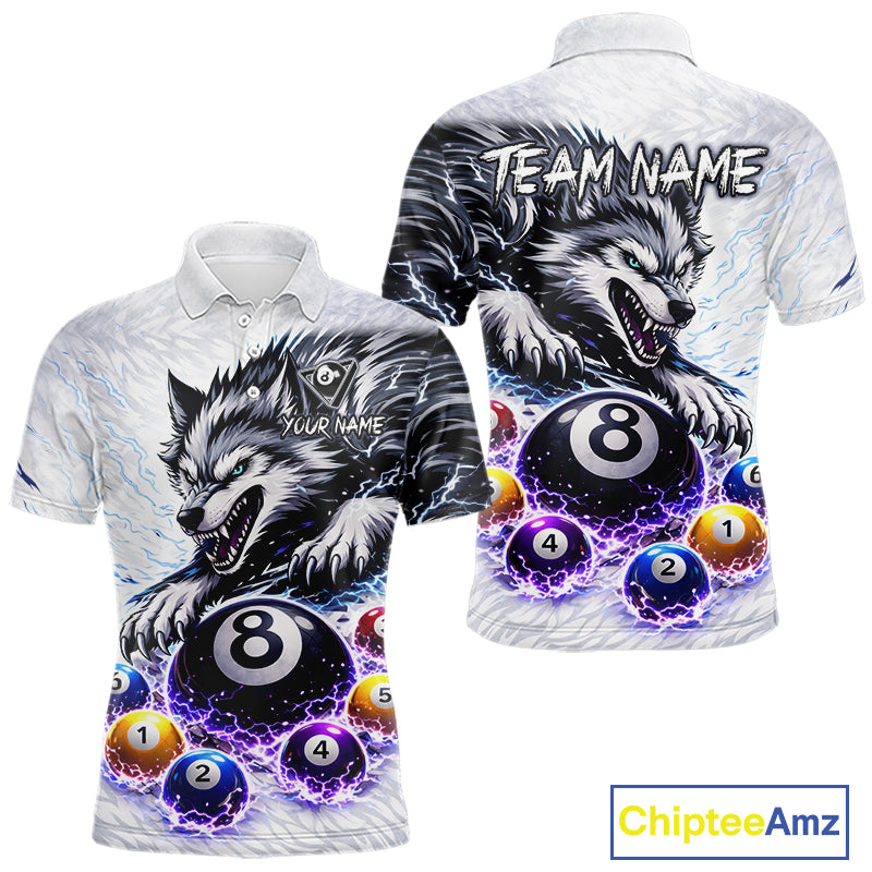 Funny Black-White Wolf Thunder Pool Ball Billiard Shirt For Men Custom Ball 8 Billiard Attire NYN2614