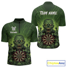 Load image into Gallery viewer, Custom Green Multi Zombie Grunge Dartboard Darts Quarter-Zip Shirt For Men Skull Dart Jerseys NYN1835