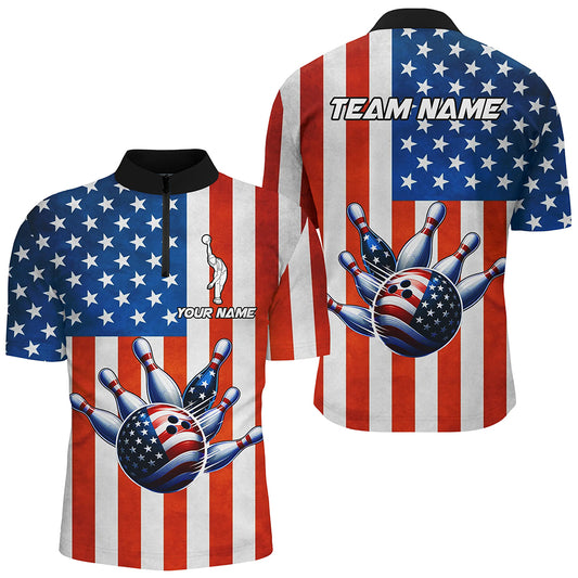 Personalized Bowling Shirts for Men US Bowling Jersey 1/4 Zip Bowling QZT417