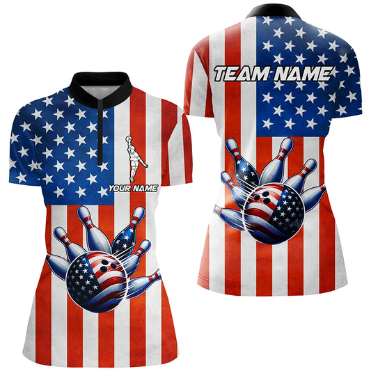 Personalized Bowling Shirts for Women US Bowling Jersey Bowling Team League 1/4 Zip QZT417