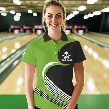 Custom Green Skull Bowling Shirt Polo Bowling Jersey for Men Women Bowling Outfit QZT671