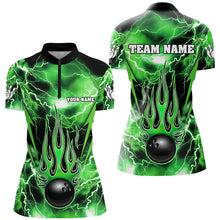 Load image into Gallery viewer, Personalized Thunder Bowling Shirt for Women Flame Bowling Team Jersey 1/4 Zip Shirt QZT277