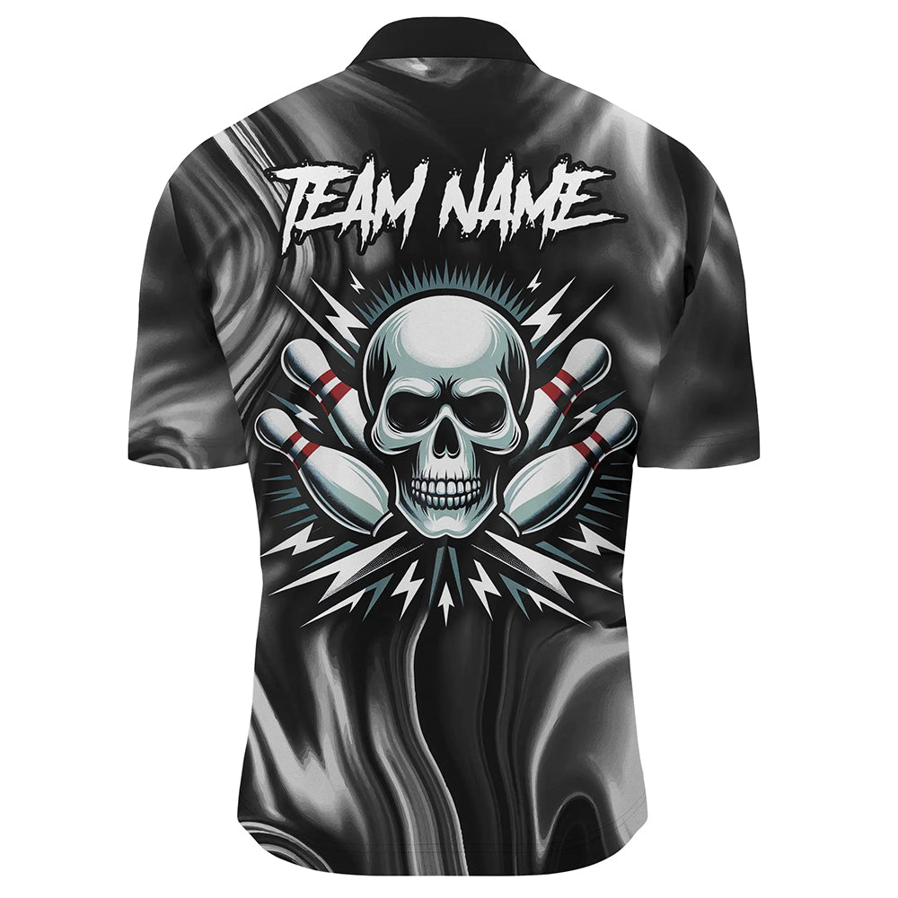 Skull Bowling Shirt Personalized Bowling Team League Skull 1/4 Zip Shirt for Men QZT285