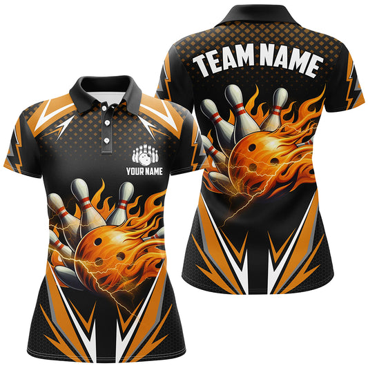 Personalized Flame Bowling Shirts for Women Orange Polo Bowling Jersey QZT443